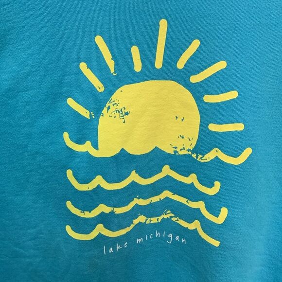 Fresh Produce Lake Michigan Graphic Turquoise Open Neck 3/4 Sleeve Sweatshirt XL - Picture 3 of 11